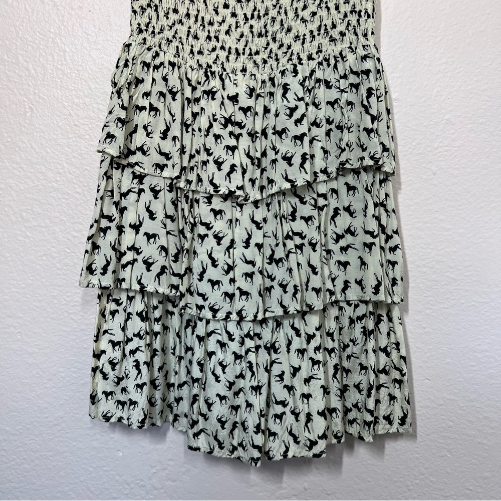 Dolls Kill Dolls Point Cream Horse Print Smocked Layered Mini Dress - Picture 5 of 11